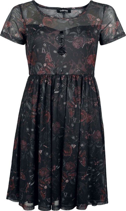 Gothicana by EMP Gothicana Zwarte korte jurk met een all-over print en een pentagramhanger - Dames - S