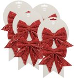 Mica Decorations Kerst ornamenten strikken - 12 stuks - Rood met glitter - 12 x 13 cm