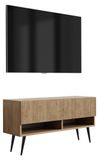 3E 3xE living.com 3xE living TV-meubel met geribbelde voorkant, eikenhout (Craft-afwerking), zwarte, schuine poten