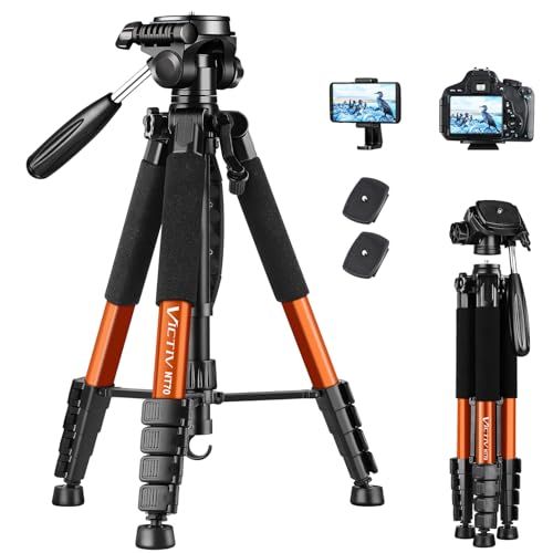 Victiv Statief voor camera 72 inch, lichtgewicht aluminium statief voor reizen, telefoonstatief met 3-weg draaibare kop voor 360 graden panoramische opname voor DSLR YouTube Living Vlog - oranje