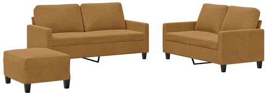 vidaXL 3-delige Loungeset met kussens fluweel bruin