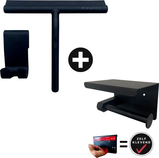 Fienosa Douchewisser Zwart + WC Rolhouder Zwart - Siliconen - Badkamer Accessoires