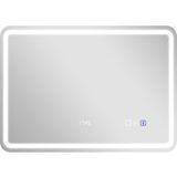 Miroir LED Bluetooth Salle de Bain 50x70 cm, Miroir Mural Lumineux avec Horloge, Fonction Antibuée, Argenté