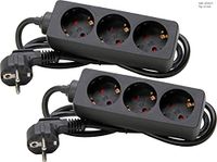 Kopp set van 2 contactdoosstroken 3-voudig met 45° gedraaide contactdozen, met verhoogde aanrakingsbeveiliging, met 1,4m kabel H05VV-F3G1,5mm², 16A, 250V, kleur zwart