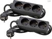 Kopp set van 2 contactdoosstroken 3-voudig met 45° gedraaide contactdozen, met verhoogde aanrakingsbeveiliging, met 1,4m kabel H05VV-F3G1,5mm², 16A, 250V, kleur zwart