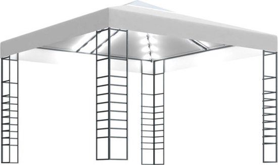 vidaXL Tuinpaviljoen met LED-lichtslinger 3x3 m wit