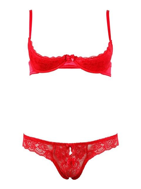 Cottelli Collection Rood kanten Bralette setje - 75B - Open kruis - Plussize