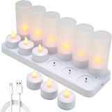 Bougie LED sans marque - Bougies chauffe-plat sans flamme - Créer une ambiance - Rechargeable par USB - 12 pièces - Blanc chaud