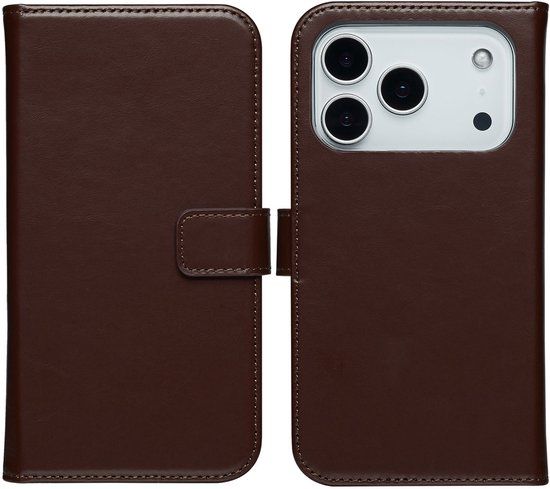 Selencia Echt Leren Bookcase voor de Apple iPhone 17 Pro - Bruin