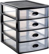 Forte Plastics Ladeblok/bureau organizer met 4x lades zwart/transparant - L35,5 x B27 x H35 - Opruimen/opbergen laatjes