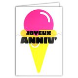 69-8133 Icecat 69-8133 Fluo-kaart, Happy Birthday, roze ijshoorn, met envelop 12 x 17,5 cm, witte binnenkant om te schrijven, echte fluo-inkt, gemaakt en geproduceerd in Frankrijk