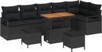 vidaXL Ensemble de jardin, 9 pièces, 8 places assises, Noir