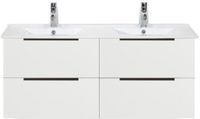 BES LED Seville Badmeubelset 120 cm - 4 Laden Wit Hoogglans Edge Greep - Dubbele Keramische Wastafel