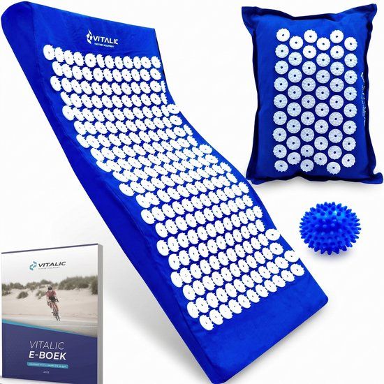 Vitalic Spijkermat met kussen en massage bal - Blauw