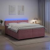 vidaXL Boxspringbed met matras en LED Roze 200 x 200 cm fluweel