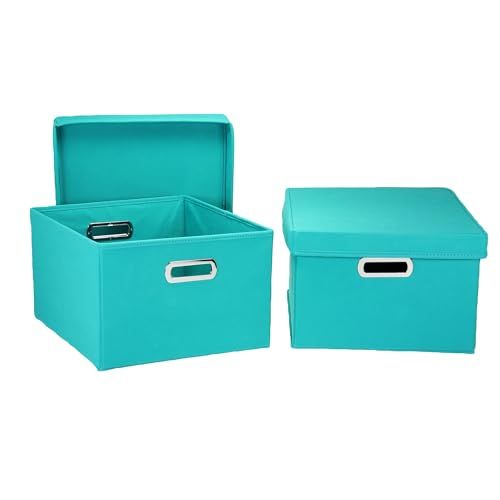 Household Essentials Stoffen Opbergdozen met Deksel en Handgrepen - Aqua
