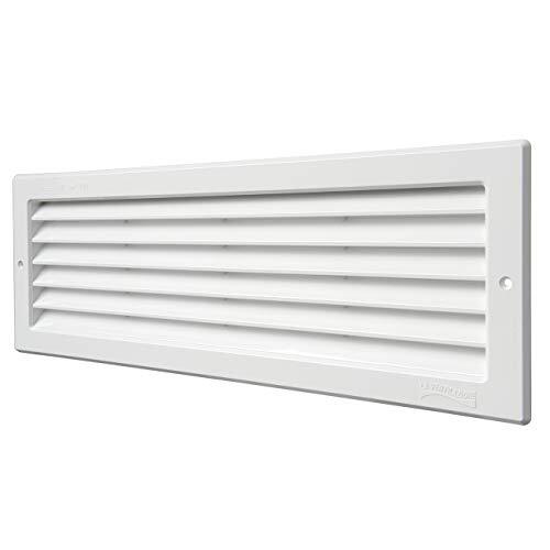 La Ventilazione P3713B ventilatierooster rechthoekig van wit kunststof voor inbouwmontage. Afmetingen 370 x 130 mm