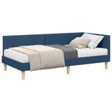 vidaXL - Hoekbedframe met Matras - Blauw - Stof