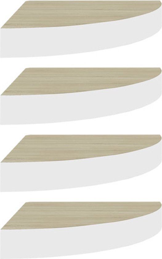 vidaXL Hoekwandschappen 4 stuks 35x35x3,8 cm MDF Eikenkleurig en Wit