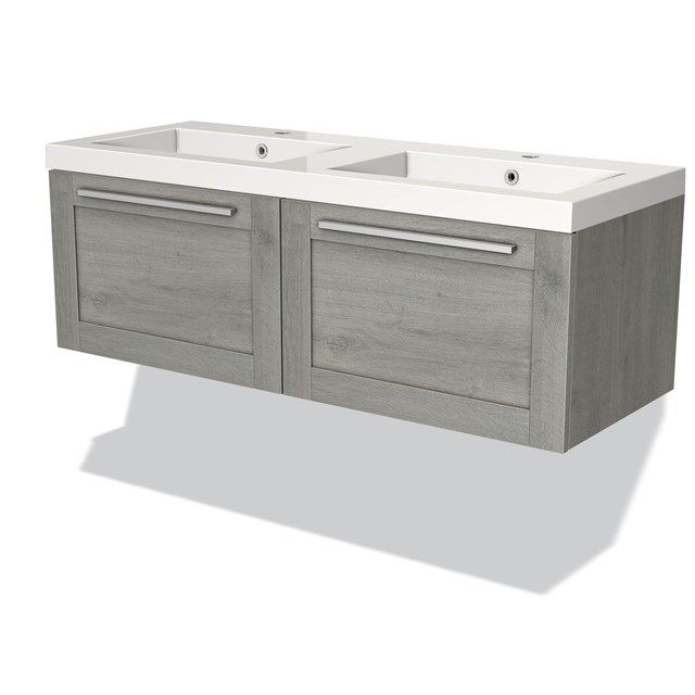 Maxaro Badkamermeubel 120cm Modulo Grijs Eiken 2 Lades Kader Wastafel Mineraalmarmer