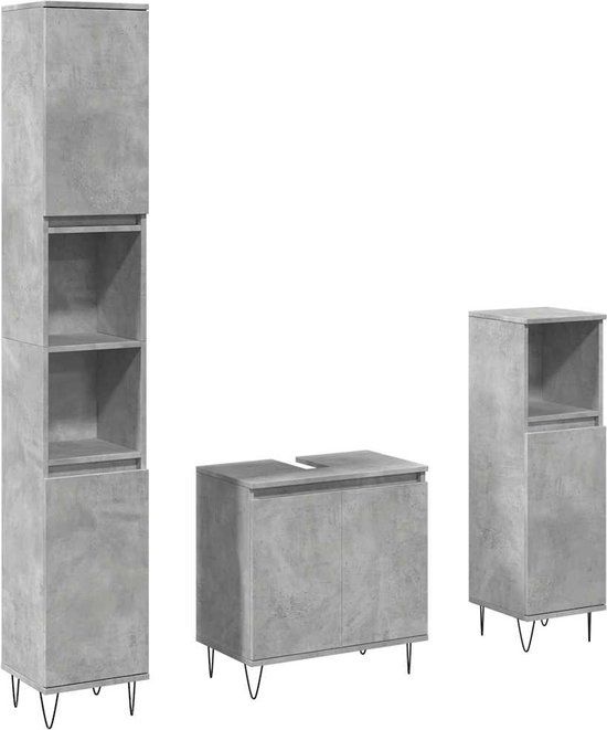 vidaXL 3-delige Badkamermeubelset bewerkt hout betongrijs