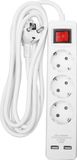 Benson Slimme tafelcontactdoos - 3-voudig - met randaarde en USB - 3 meter - wit