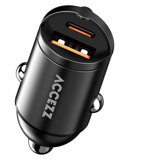 Accezz Autolader USB C & USB A - Snellader 65W - Compacte Auto Oplader - Zwart