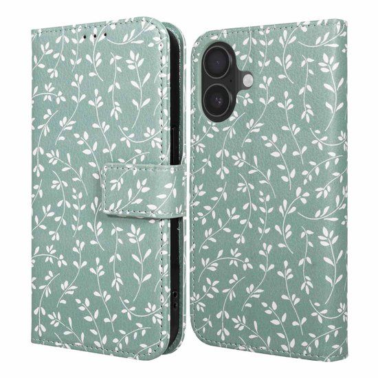 imoshion Design Bookcase - Geschikt voor Apple iPhone 17 - Kunstleer - Smoke Green Flowers