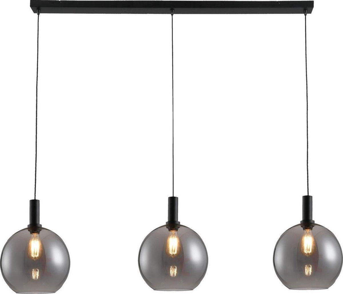 LT-Luce Chandra Hanglamp - 3 Lichts - Zwart/Smoke Glas