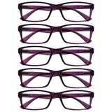 Leesbril OPULIZE Leesbril Bedrijf Paars Waarde Set van 5 Mannen Vrouwen Designer Stijl Lezer RRRR92-5 +2.50