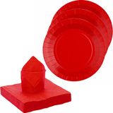 Santex Feest/Verjaardag Servies Set - 20x Gebaksbordjes/25x Servetten - Rood - Karton