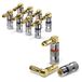 conecto Banaanstekkers voor luidsprekerkabel set van 8 90 graden schuine stekkers verguld met kleurgecodeerd (4x rood, 4x zwart) 24K verguld, rood/zwart