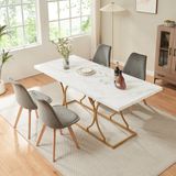 en.casa Eettafel Figa rechthoekig 180x80 cm marmerlook wit en goudkleurig