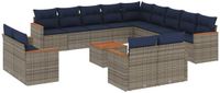 vidaXL 14-delige tuinbankset met kussens, grijs, polyrotan