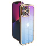 Ontiny Ontworpen TPU telefoonhoesje voor iPhone 13 Pro Max 6,7 inch schokbestendige valbescherming (Purple Blue Gradient & Gold Border)