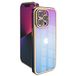 Ontiny Ontworpen TPU telefoonhoesje voor iPhone 13 Pro Max 6,7 inch schokbestendige valbescherming (Purple Blue Gradient & Gold Border)