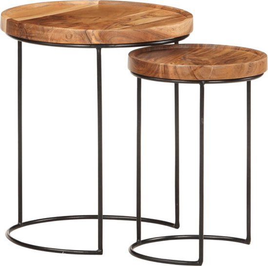 vidaXL 2-delige Salontafelset massief acaciahout en staal