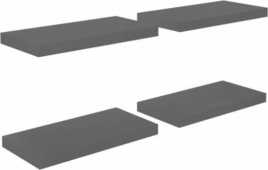 vidaXL Wandschappen zwevend 4 st 50x23,5x3,8 cm MDF hoogglans grijs