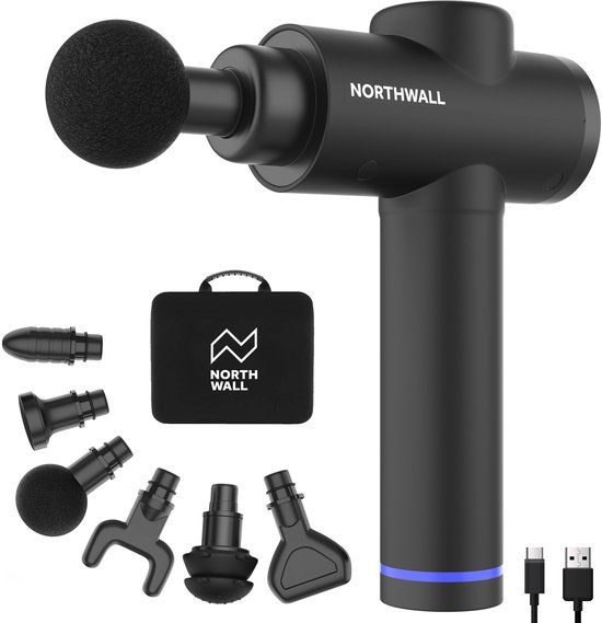 Northwall Massage Gun Professioneel Prime - Massage Pistool - Zwart - 6 Opzetstukken - 10 uur batterijduur - 3 jaar garantie