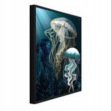 WALLARENA - Schilderij met reliëf 90x60 cm - zwarte lijst - gouden kwal - woonkamer en slaapkamer
