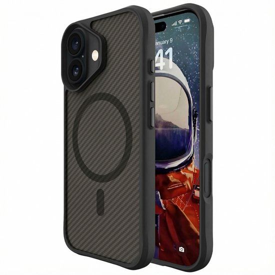 imoshion Rugged Hybrid Carbon Case met MagSafe voor de Apple iPhone 16 - Zwart