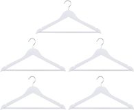 alpina Witte Kledinghangers Hout Set 5 Stuks – Kleerhangers voor Brede Schouders - Kledinghanger met Draaibare Haak - Kleding Hangers met Anti-Slip Wit met Broeklat