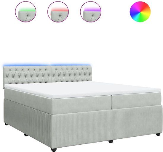 vidaXL Boxspring met matras fluweel lichtgrijs 200x200 cm
