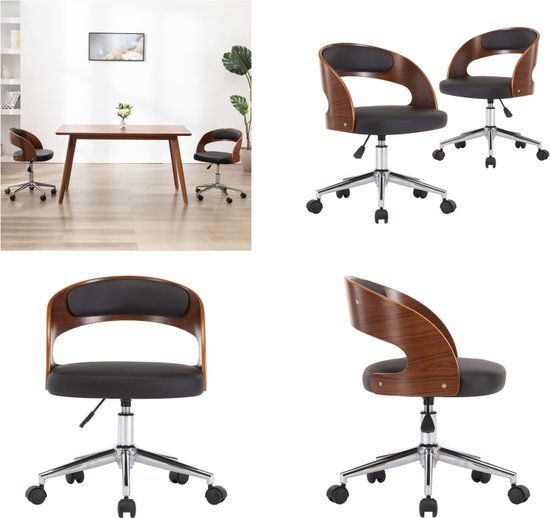 VidaXL Eetkamerstoelen draaibaar 2 stuks gebogen hout en kunstleer zwart