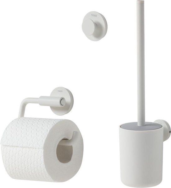 Tiger Urban Toiletaccessoireset - Toiletborstel met houder - Toiletrolhouder zonder klep - Handdoekhaak - Wit
