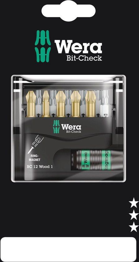 Wera Bit-Check 12 Wood 1 SB Bitset - 1/4 (6.3 mm) Incl. bithouder