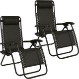 Brixy Opvouwbare Tuinstoelen set van 2 - Ligstoelen - Opvouwbaar - Verstelbaar - Ergonomisch Hoofdkussen - Metaal - Textileen - Zwart