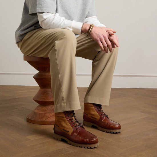 Manfield - Heren - Cognac leren veterboots - Maat 41