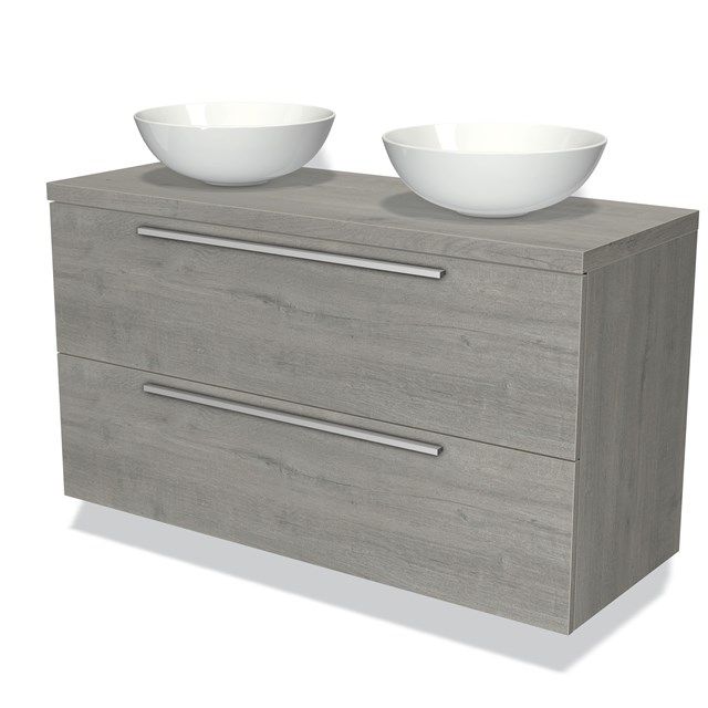 Maxaro Badkamermeubel Modulo Plato Grijs Eiken 120cm 2 Lades