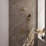 Brauer Gold Edition Thermostatische Regendoucheset Inbouw - Hoofddouche 20 cm - Rechte Wandarm - 3 Weg - Handdouche 3 Standen - Doucheslang - Geintegreerde Glijstang - Geborsteld Goud